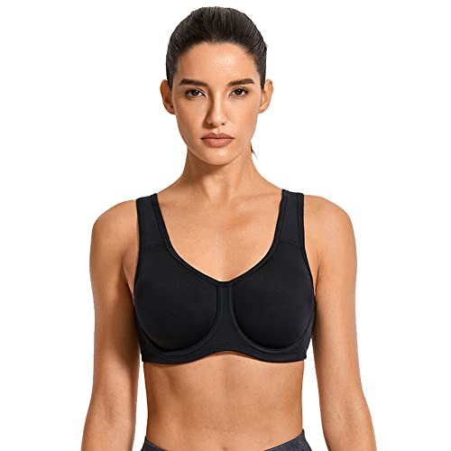 WENJUN Vollabdeckender Sport-BH für Damen, schlagfest, Übergröße, bügelfrei, stützende BHs, Laufen, Fitness, Bralette (Farbe: Schwarz, Größe: 100 g) von WENJUN