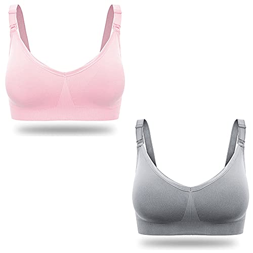WENJUN 2er-Pack Damen Still-BH zum Stillen, nahtloser Clip Down Push Up Umstands-BHs, volle Abdeckung, Sopport Bralette (Farbe: B, Größe: 80 g) von WENJUNfuzhuang