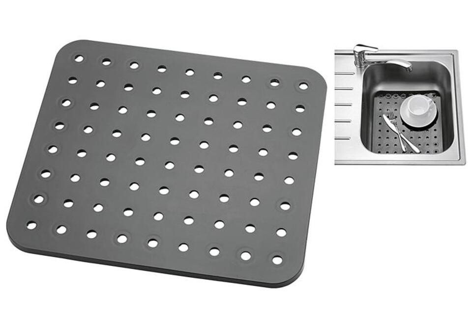 WENKO Wanneneinlage Spülbeckeneinlage "Kristall" Kunststoff 31 x 27,5 cm schwarz, 1-tlg. von WENKO