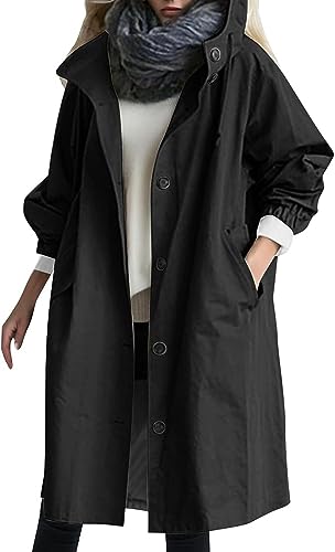 WENNEWU Frauenregenjacke, Wasserdicht Mit Kapuze Langes Regenmantel Leichte Sommerjacke Angepasst,B,L von WENNEWU