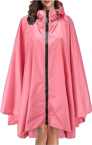 WENNEWU Regenmantel Regenmantel Im Freien, Wasserdichte Regenponcho Von Frauen, Packbare Faltbare, Stilvolle Wiederverwendbare Leichtgewicht,Rosa,One Size von WENNEWU