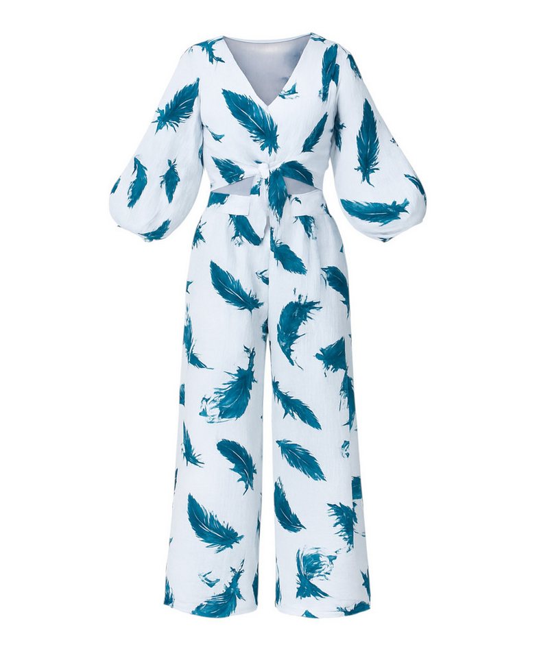 WENOR Crop-Top Set Damen Musselin-Zweiteiler mit Hose, Wickel-Top & V-Ausschnitt (2-tlg., Zweiteiliges Set) Bindeband vorn, Raffdetails an Schultern von WENOR