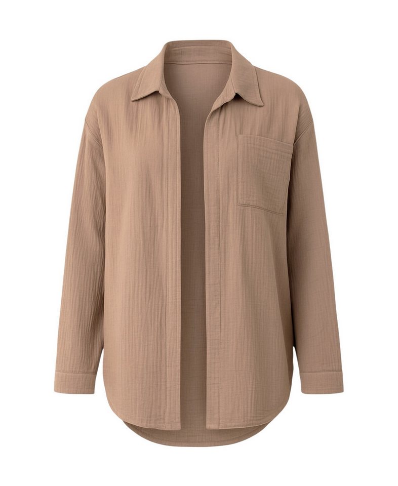 WENOR Hemdbluse Damen aus Musselin - Oversize Bluse Langarm mit Kragen von WENOR