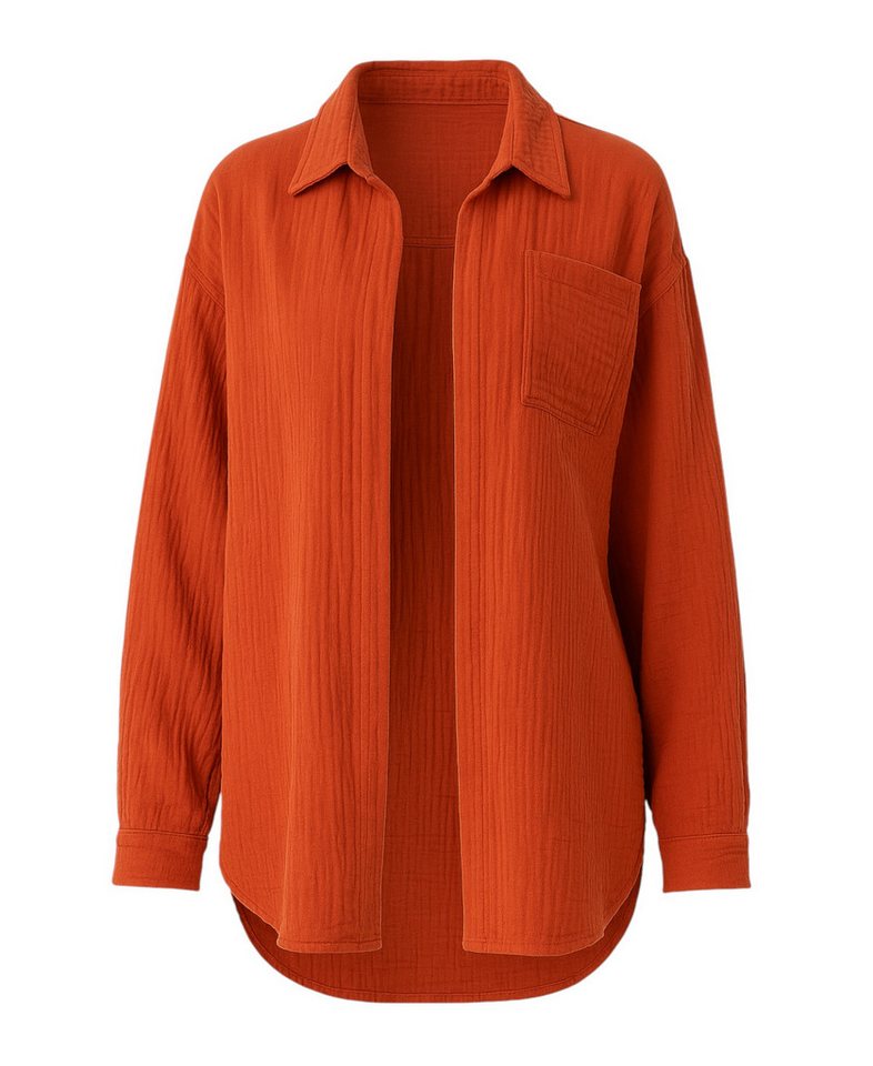 WENOR Hemdbluse Damen aus Musselin - Oversize Bluse Langarm mit Kragen von WENOR