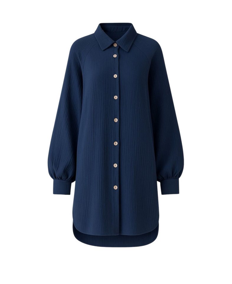 WENOR Hemdbluse Musselin Damen Oversize Hemd 100 % Baumwolle Kokosknöpfe Raglanärmel Rückenfalte, Seitenschlitze, Rundsaum, lockerer Schnitt von WENOR