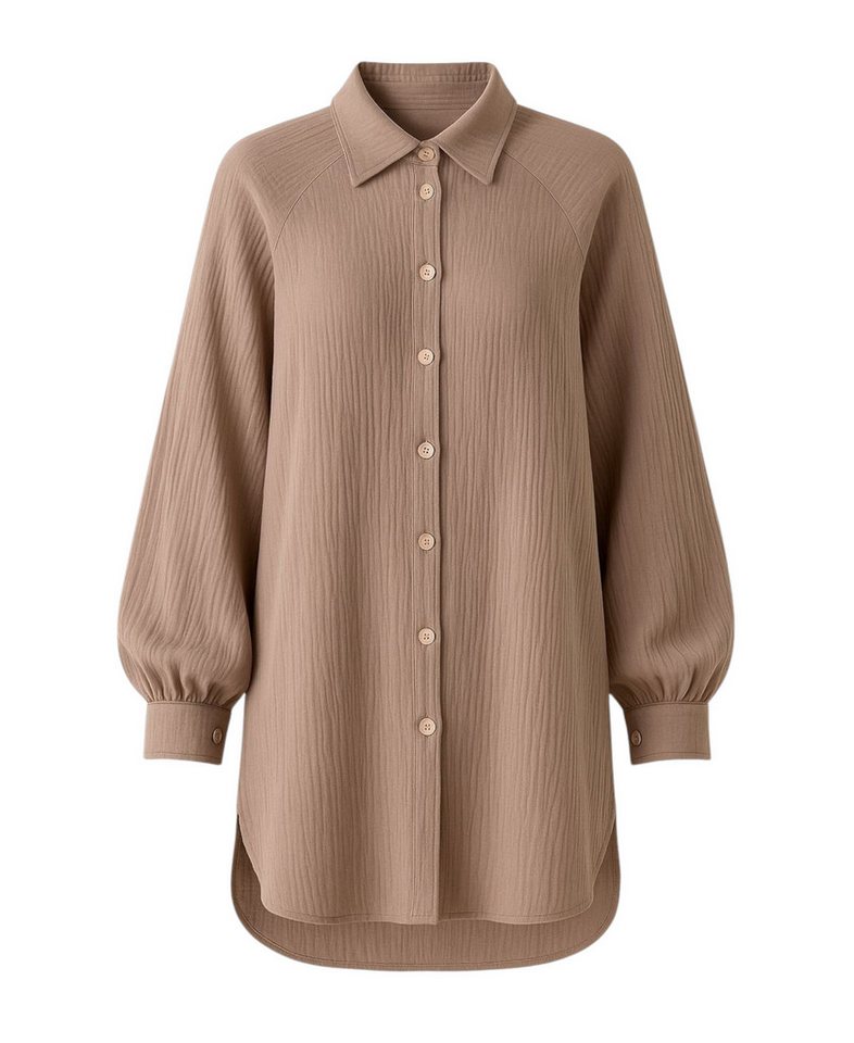 WENOR Hemdbluse Musselin Damen Oversize Hemd 100 % Baumwolle Kokosknöpfe Raglanärmel Rückenfalte, Seitenschlitze, Rundsaum, lockerer Schnitt von WENOR