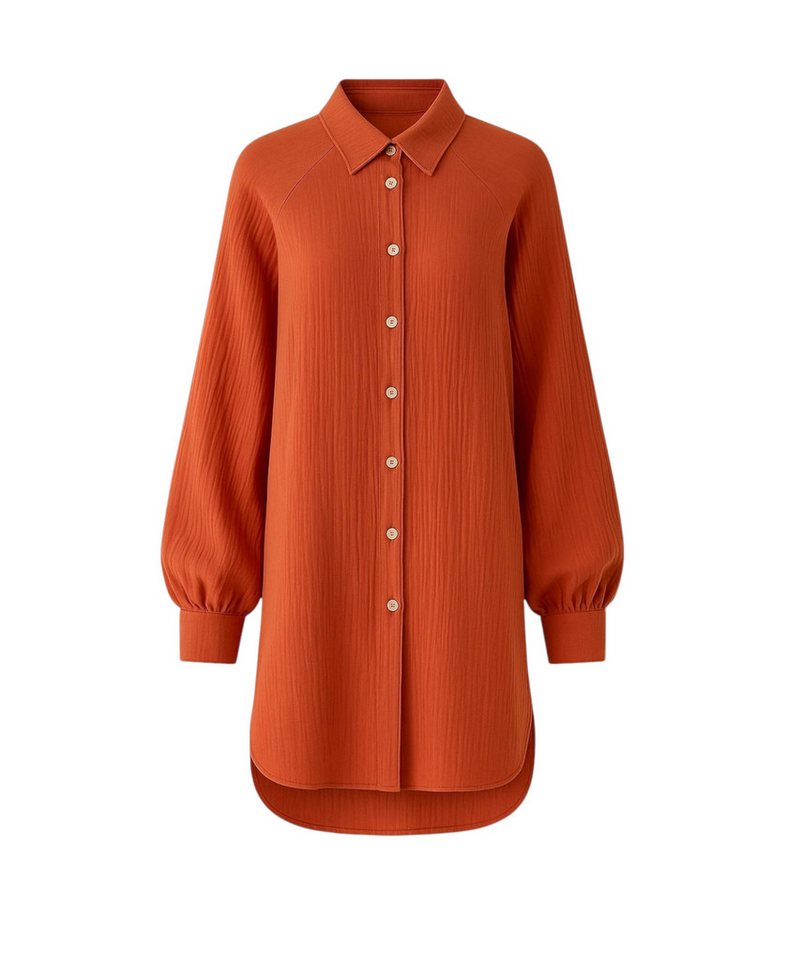 WENOR Hemdbluse Musselin Damen Oversize Hemd 100 % Baumwolle Kokosknöpfe Raglanärmel Rückenfalte, Seitenschlitze, Rundsaum, lockerer Schnitt von WENOR