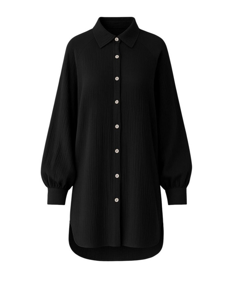 WENOR Hemdbluse Musselin Damen Oversize Hemd 100 % Baumwolle Kokosknöpfe Raglanärmel Rückenfalte, Seitenschlitze, Rundsaum, lockerer Schnitt von WENOR