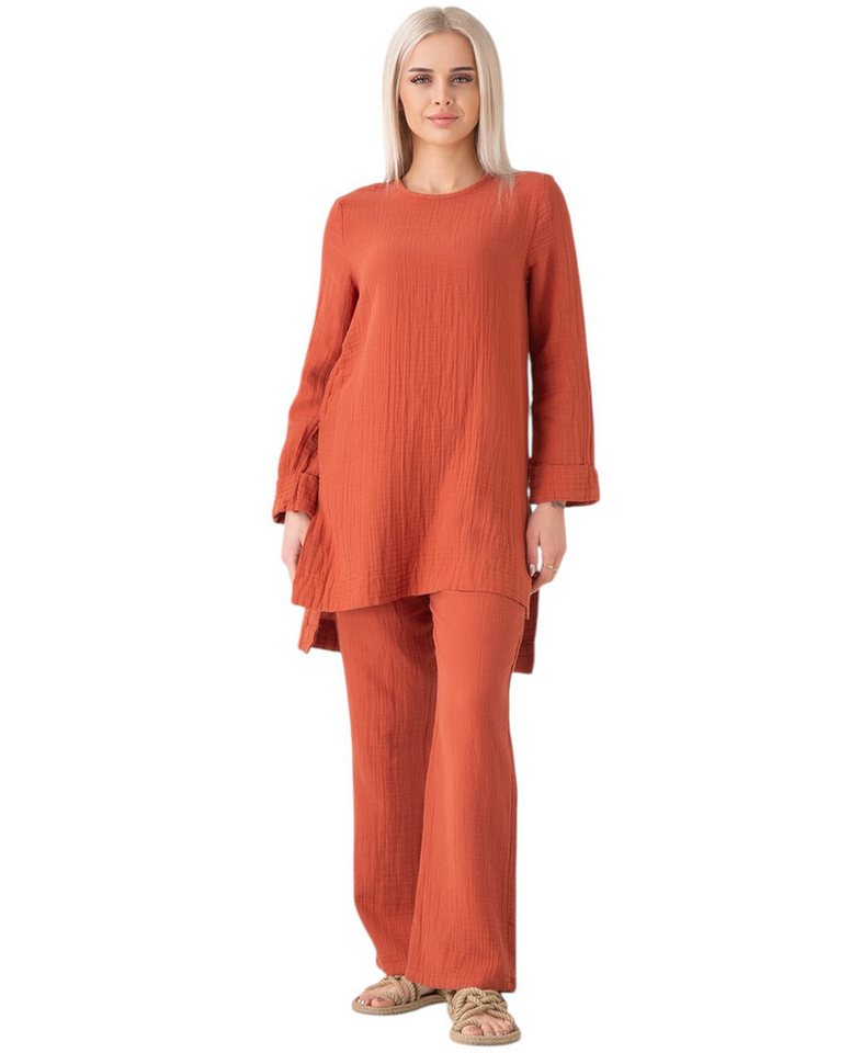 WENOR Hosenanzug Hosenanzug Tunika Set aus Musselin, 100 % Baumwolle, Modest Fashion (Zweiteilig, 2-tlg., Tunika & Hose) Verlängertes Rückenteil, Zweiteiler mit Tunika und weiter Hose von WENOR