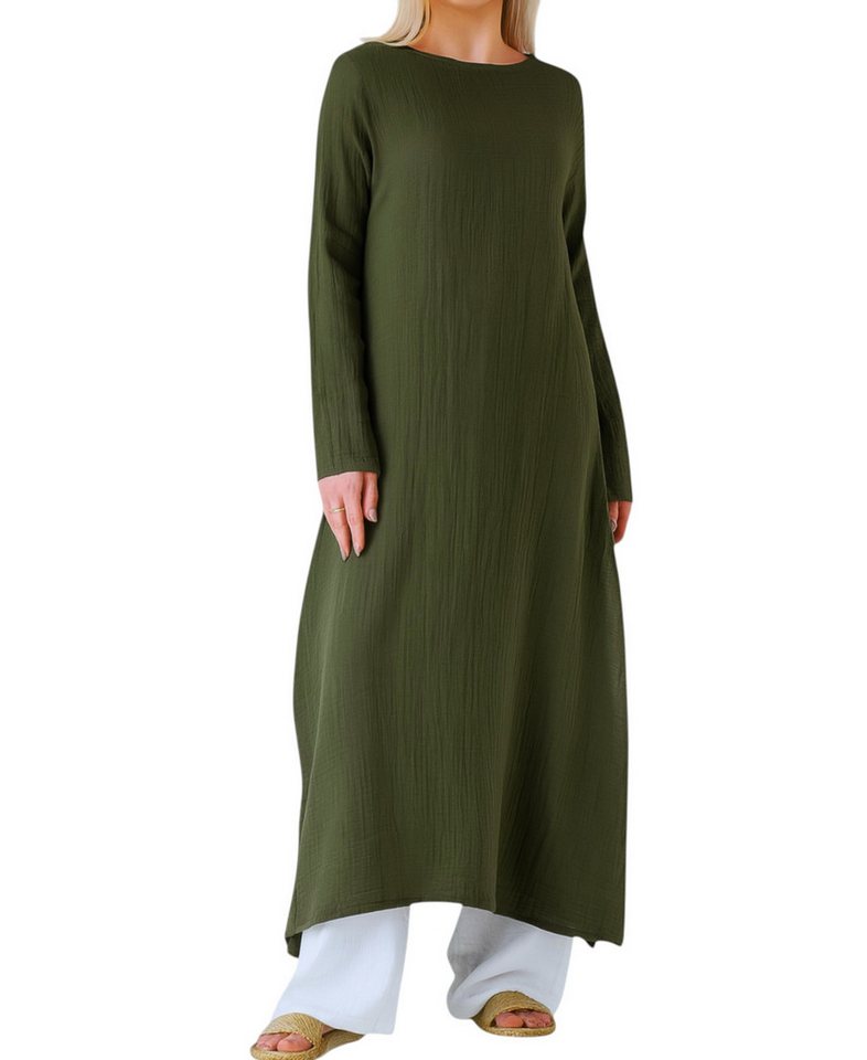 WENOR Longtunika Musselin 100 % Baumwolle 125 cm, Seitenschlitze, Modest Fashion 36–48 Seitenschlitze, figurumspielend, minimalistisches Design von WENOR