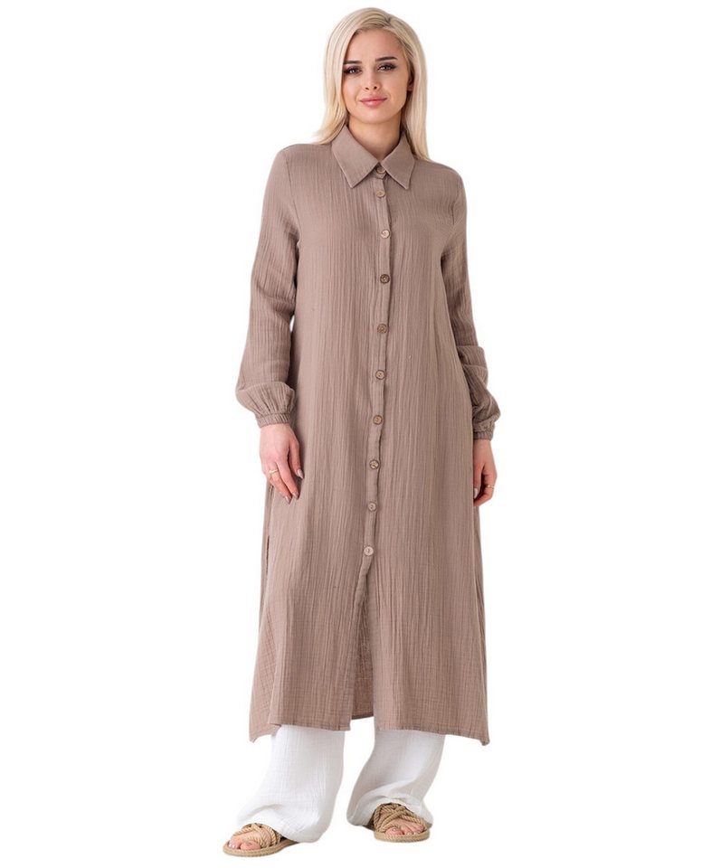 WENOR Longtunika Musselin 130cm lang Kokosknopf 100% Baumwolle Modest Look 36-50 von WENOR