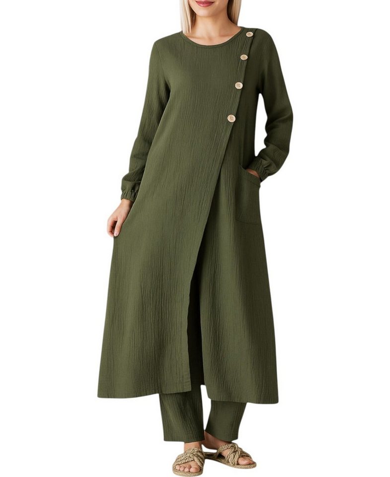 WENOR Longtunika Musselin mit Frontschlitz, Knopfdetail, 100 % Baumwolle, 130 cm Frontschlitz, asymmetrisches Knopfdesign, extra lang von WENOR