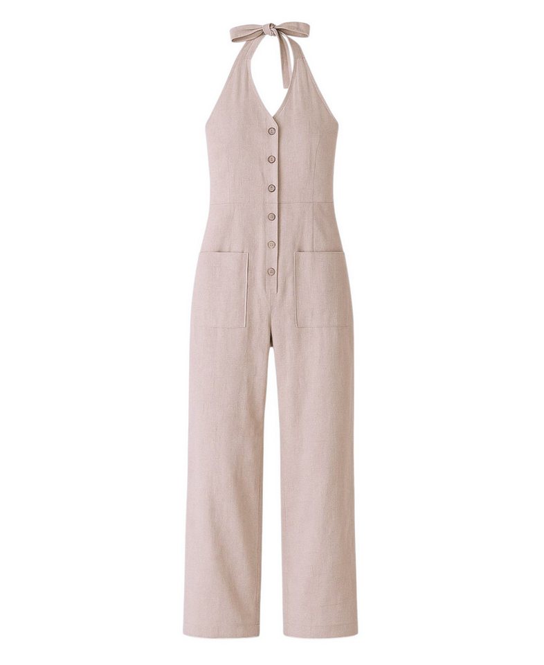 WENOR Overall Damen Jumpsuit Leinen-Viskose mit Knöpfen & Nackenbindung Naturfaser, luftiges Sommerdesign von WENOR
