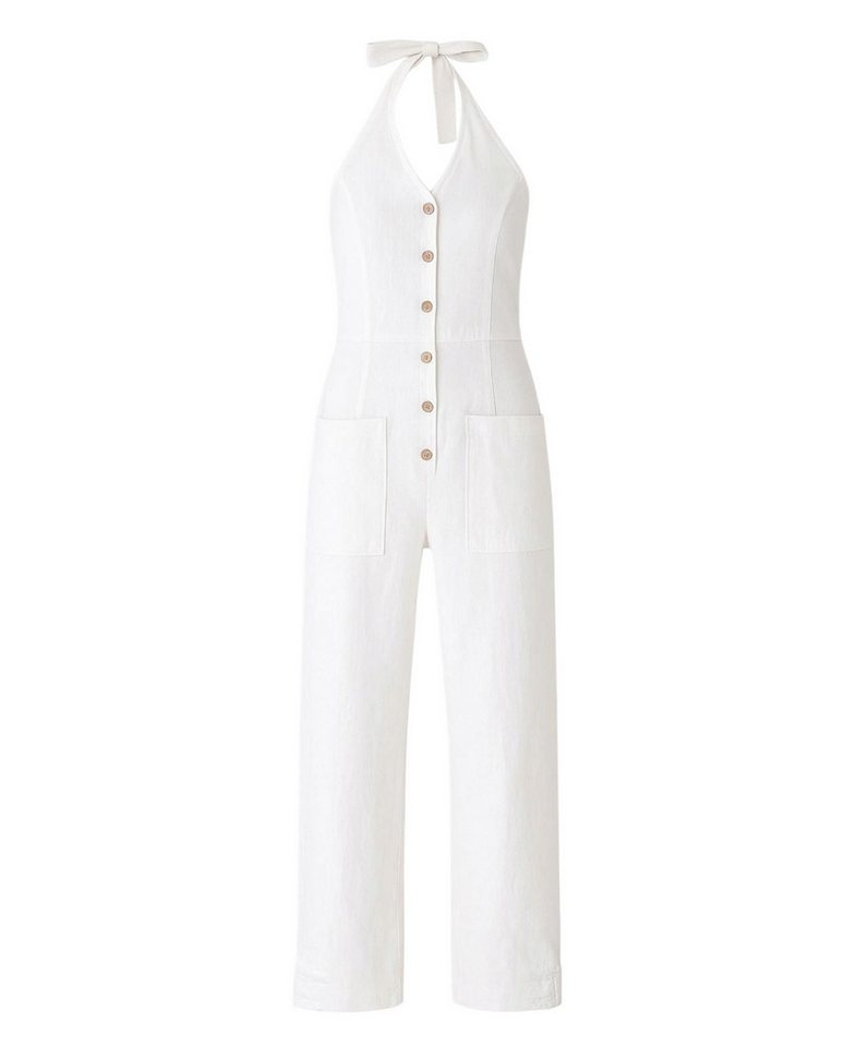 WENOR Overall Damen Jumpsuit Leinen-Viskose mit Knöpfen & Nackenbindung Naturfaser, luftiges Sommerdesign von WENOR