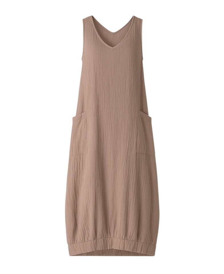 WENOR Sommerkleid Damen Musselin Strandkleid ärmellos 100 % Baumwolle mit Taschen Ballon-Saum, große Taschen, Einheitsgröße von WENOR