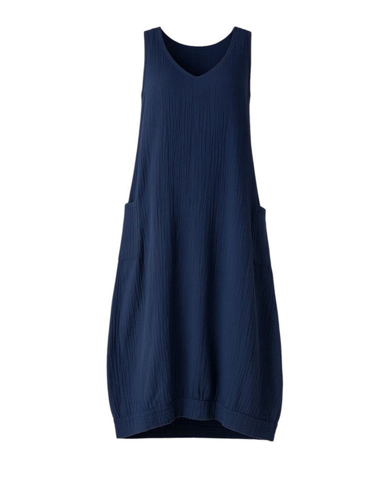 WENOR Sommerkleid Damen Musselin Strandkleid ärmellos 100 % Baumwolle mit Taschen Ballon-Saum, große Taschen, Einheitsgröße von WENOR