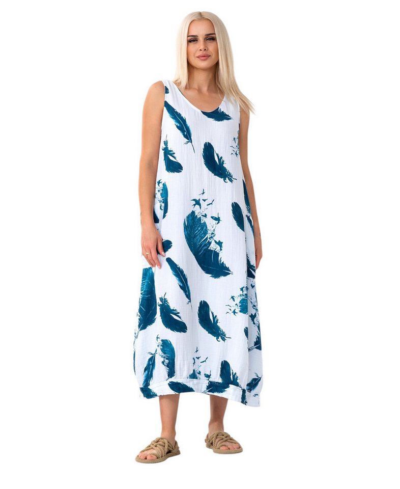 WENOR Sommerkleid Damen Musselin Strandkleid ärmellos 100 % Baumwolle mit Taschen Ballon-Saum, große Taschen, Einheitsgröße von WENOR