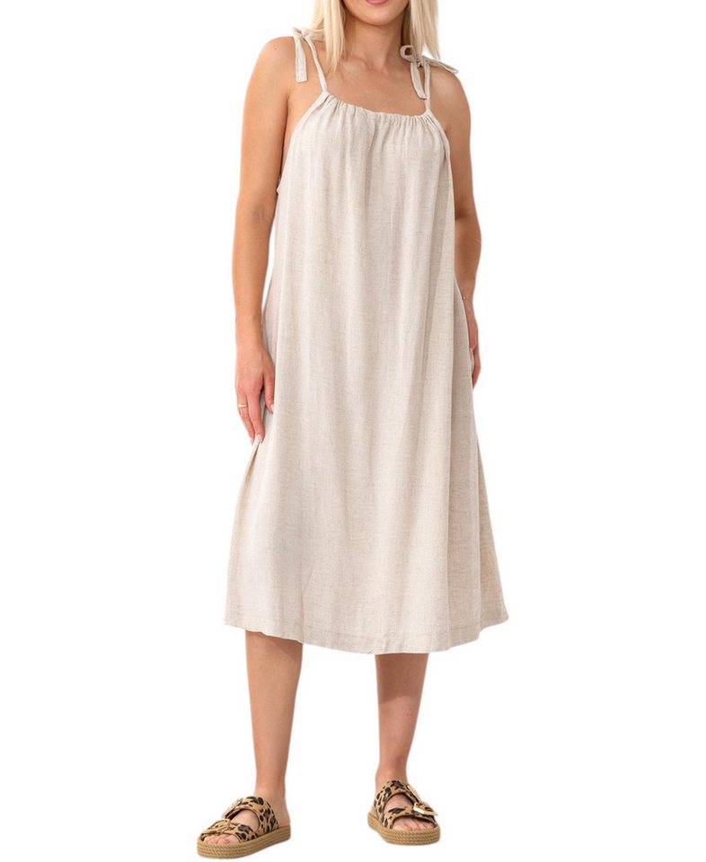 WENOR Sommerkleid aus Leinenmix mit Bindeträgern – luftiges Strandkleid mit Taschen (1-tlg) Bindeträger,seitliche Eingrifftaschen,natürliches Material von WENOR