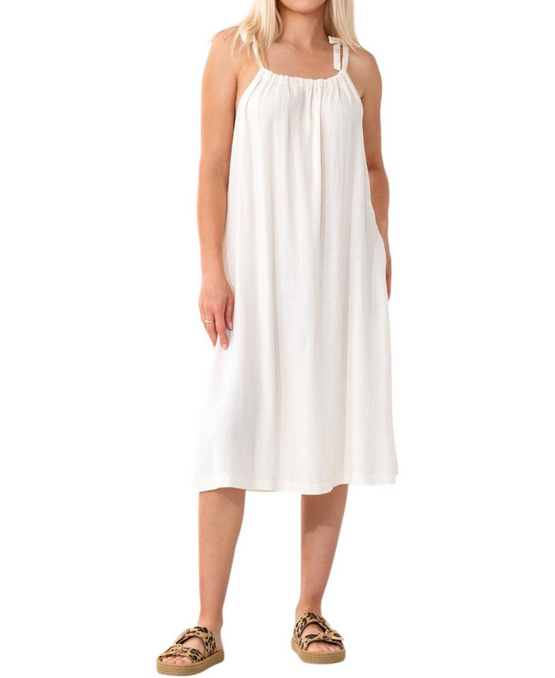 WENOR Sommerkleid aus Leinenmix mit Bindeträgern – luftiges Strandkleid mit Taschen (1-tlg) Bindeträger,seitliche Eingrifftaschen,natürliches Material von WENOR