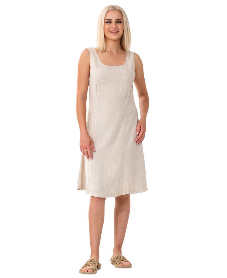 WENOR Sommerkleid mit Bindegürtel hinten Leinenmix Strandkleid ärmellos knielang (1-tlg) Formende Nähte, Rückenbindung, Rückenreißverschluss von WENOR