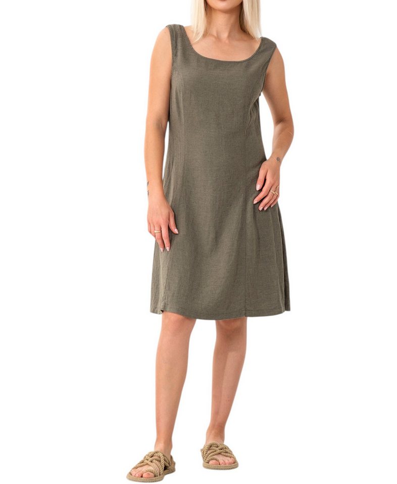 WENOR Sommerkleid mit Bindegürtel hinten Leinenmix Strandkleid ärmellos knielang (1-tlg) Formende Nähte, Rückenbindung, Rückenreißverschluss von WENOR