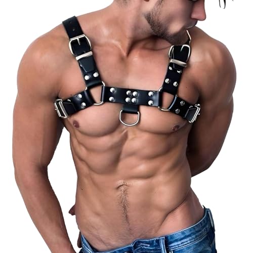 WENTPOL Leder Harness für Männer, Hosenträger, Gay Fetisch, Verstellbarer Brustgurt Tragegurt, Body Brust Harness von WENTPOL
