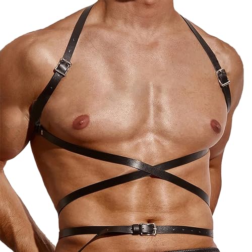 WENTPOL Punk Herren Body Brust Harness PU Leder für männliche Gothic Einstellbar Brust Homosexuell Fetisch BDSM Bandage Körper Brust Halbgeschirr Verstellbarer Gürtel für Rave oder Sex-Party von WENTPOL