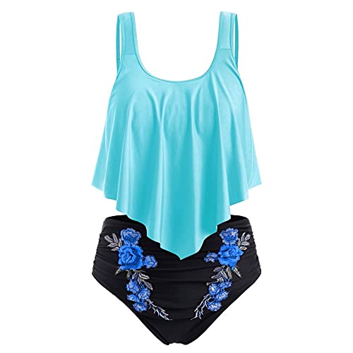 WENZHOU Damen Tankini Bademoden Sets Hohe Taille Rüschen Volant 2 Stück Bikini Set Schwimmkostüm Plus Size Badeanzug Damen Verstellbare Oberteile Badeanzüge Bademode Women Bikinis Set #02 von WENZHOU