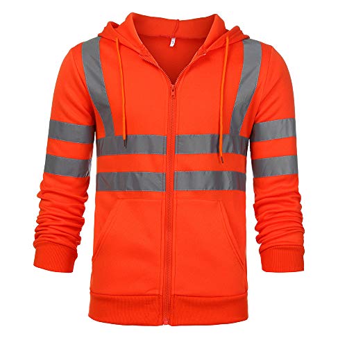 WENZHOU Herren Hohe Sichtbarkeit Kapuzenpullover Workwear Warnschutz Hoodie Reflektierend Sicherheitsjacke Atmungsaktiv Langarm Kapuzenpulli Sweatshirt Arbeitsjacken für Herren Winter M-3XL von WENZHOU