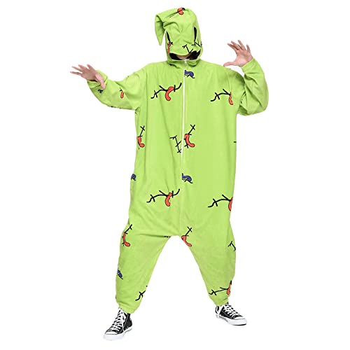 WENZHOU Oogie Boogie Onesies Pyjamas Weihnachten Adult Jumpsuit, Unisex Herren Kapuzenpullover Strampelanzug Winter Onepiece Sweatshirt Männer Strampler Nachtwäsche Fitness Bekleidung (Grün, XXL) von WENZHOU