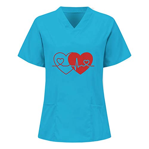 WENZHOU Ostern Krankenhaus Schlupfhemd Bluse Kurzarm V-Neck Mischgewebe Kasack Damen Pflege mit Kaninchen-Print Motiv Bunt Arzt Uniform Berufsbekleidung Krankenschwester Kleidung von WENZHOU