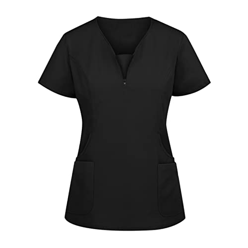 WENZHOU Plus Size Working Einfarbige Taschenbluse Kasack Damen Pflege Arbeitsuniform Arbeitskleidung Krankenhaus Schlupfhemd Pfleger T-Shirt Komfortabel Pflege Kittel Damenkasack von WENZHOU