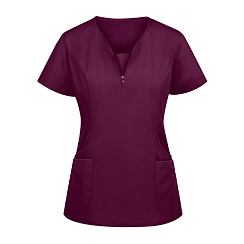 WENZHOU Plus Size Working Einfarbige Taschenbluse Kasack Damen Pflege Arbeitsuniform Arbeitskleidung Krankenhaus Schlupfhemd Pfleger T-Shirt Komfortabel Pflege Kittel Damenkasack von WENZHOU