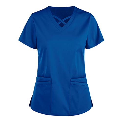 WENZHOU Plus Size Working Einfarbige Taschenbluse Kasack Damen Pflege Arbeitsuniform Arbeitskleidung Krankenhaus Schlupfhemd Pfleger T-Shirt Komfortabel Pflege Kittel Damenkasack von WENZHOU