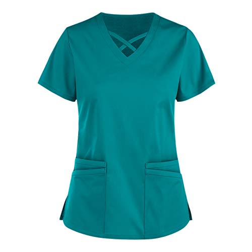 WENZHOU Plus Size Working Einfarbige Taschenbluse Kasack Damen Pflege Arbeitsuniform Arbeitskleidung Krankenhaus Schlupfhemd Pfleger T-Shirt Komfortabel Pflege Kittel Damenkasack von WENZHOU