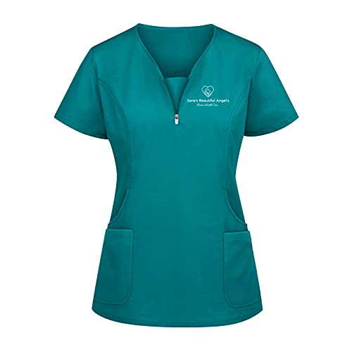 WENZHOU Schlupfkasack Kasack für Damen Krankenpflege Kurzarm V-Ausschnitt T-Shirts Brief Drucken Bluse Pflege Berufskleidung Nurse Schlupfhemd Uniform mit Reißverschluss Bluse von WENZHOU