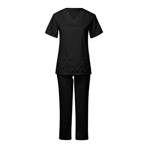 WENZHOU Unisex-Schrubb-Set - Medizinische Uniform mit Oberteil und Hose, 100% Baumwolle Kasaks Altenpflege Damen Herren, Einfarbig Medical Schrubb-Set mit Taschen, Pflege Berufsbekleidung von WENZHOU