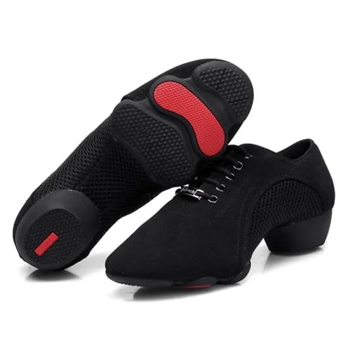 Herren Latein Tanzschuhe Erwachsene Männer Frauen Niedrigen Absatz Lehrer Schuh Latin Tanzen Körper Form Training Platz Straße Cha-Cha Tanz Schuhe Atem Turnschuhe(Black Red Split,33) von WEOKDFHA