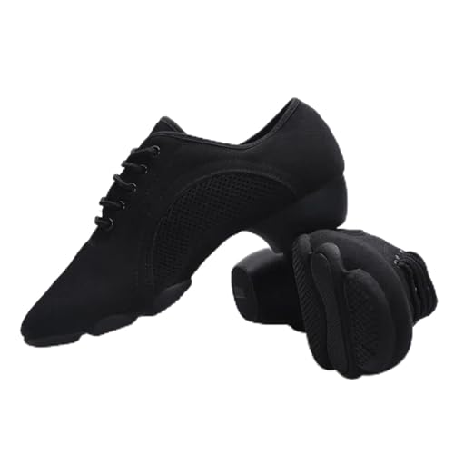 Herren Latein Tanzschuhe Erwachsene Männer Frauen Niedrigen Absatz Lehrer Schuh Latin Tanzen Körper Form Training Platz Straße Cha-Cha Tanz Schuhe Atem Turnschuhe(Black Split Outsole,33) von WEOKDFHA