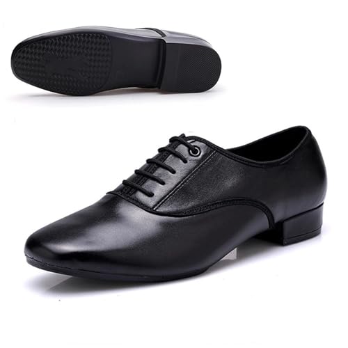 Herren Latein Tanzschuhe Herren Standard-Tanzschuh, Ballsaal-Schuh, professionelles Echtleder, lateinamerikanische Tanzschuhe, Übungswettbewerb(Black Polyurethane b,42) von WEOKDFHA