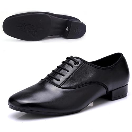 Herren Latein Tanzschuhe Herren Standard-Tanzschuh, Ballsaal-Schuh, professionelles Echtleder, lateinamerikanische Tanzschuhe, Übungswettbewerb(Black Rubber Bottom,43) von WEOKDFHA