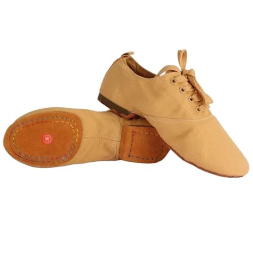 Herren Latein Tanzschuhe Kinder Ballett Schuhe Leinwand Frauen Männer Tanz Tango Latin Modern Jazz Dance Yoga Ausbildung(Camel Suede Sole,43) von WEOKDFHA