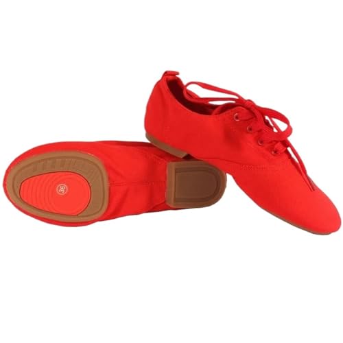 Herren Latein Tanzschuhe Kinder Ballett Schuhe Leinwand Frauen Männer Tanz Tango Latin Modern Jazz Dance Yoga Ausbildung(Red Rubber Sole,38) von WEOKDFHA
