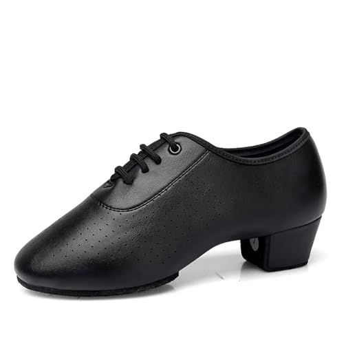 Herren Latein Tanzschuhe Latin Dance Schuhe Männer Damen Moderne Tango Salsa Leder Ballsaal Quadratische Fersen(Black,37) von WEOKDFHA