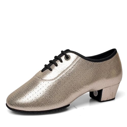 Herren Latein Tanzschuhe Latin Dance Schuhe Männer Damen Moderne Tango Salsa Leder Ballsaal Quadratische Fersen(Champagne Gold,34) von WEOKDFHA