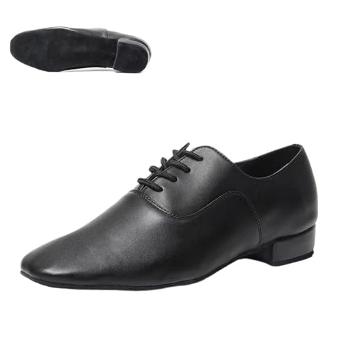 Herren Latein Tanzschuhe Männer Tanzschuhe Latin Ballroom Moderne Indoor Schuhe Tango Tanz Sneaker for Jungen mit Absätzen 2,5 cm(Matte Black,40) von WEOKDFHA