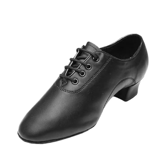 Herren Latein Tanzschuhe Männer Weiche Leder Ballsaal Tanz Schuhe for Latino Kinder Latin Dance Jungen Erwachsene Lehrer Moderne Jazz(3.5cm Black Matte,44) von WEOKDFHA