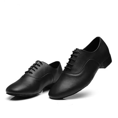 Herren Latein Tanzschuhe Männliche Sneaker Herren Leder Latin Tanzschuhe Modern Dance Hall Tango Kindermann National Standard(Black,46) von WEOKDFHA