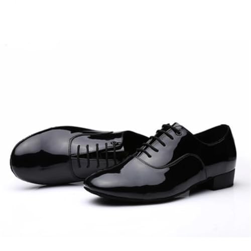 Herren Latein Tanzschuhe Männliche Sneaker Herren Leder Latin Tanzschuhe Modern Dance Hall Tango Kindermann National Standard(Black Glossy,38) von WEOKDFHA