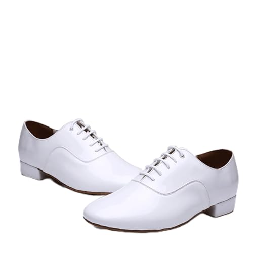 Herren Latein Tanzschuhe Männliche Sneaker Herren Leder Latin Tanzschuhe Modern Dance Hall Tango Kindermann National Standard(White,39) von WEOKDFHA